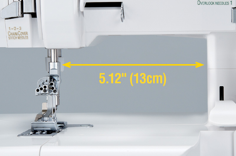 Overlock - coverlock Baby Lock Ovation BLES8 - veľkosť pracovnej plochy Overlock - coverlock Baby Lock Ovation BLES8 - velikost pracovní plochy