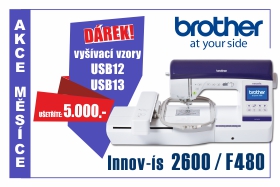 Vyšívací stroj Brother NV 2600 a Brother F 480 svyšívacími vzory USB 12 a USB 13 zdarma