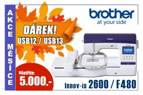 Vyšívací stroj Brother F 440 e se softwarem za poloviční cenu Vyšívací stroj Brother NV 2600 a Brother F 480 svyšívacími vzory USB 12 a USB 13 zdarma