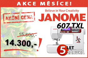 Šicí stroj Janome 607 TXL s patchwork setem zdarma Šicí stroj Janome 607 TXL za zvýhodněnou akční cenu