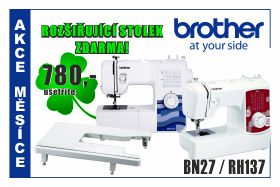 Šicí stroje Brother BN 27 a RH 137 se stolkem pro rozšíření pracovní plochy ZDARMA