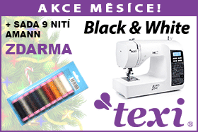 Šicí stroj Texi Black and white se sadou 9ks nití AMANN ZDARMA