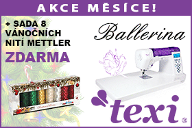 Šicí stroj Texi Ballerina se sadou 8ks vánočních nití METTLER ZDARMA