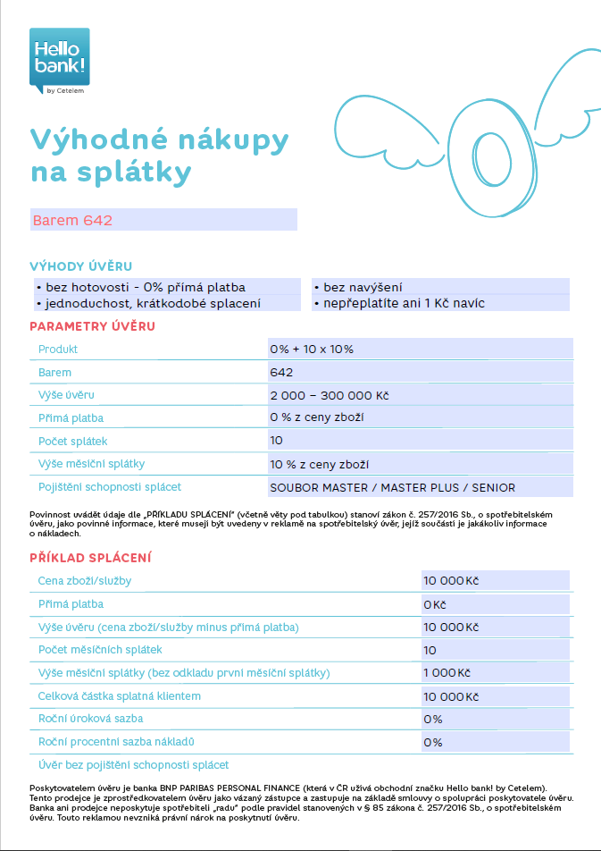 Hello banK! akční nabídka nákupu na splátky bez navýšení