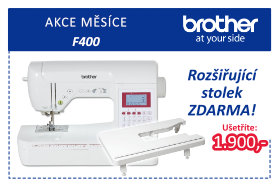 Šicí stroj Brother F 400 s přídavným stolkem ZDARMA