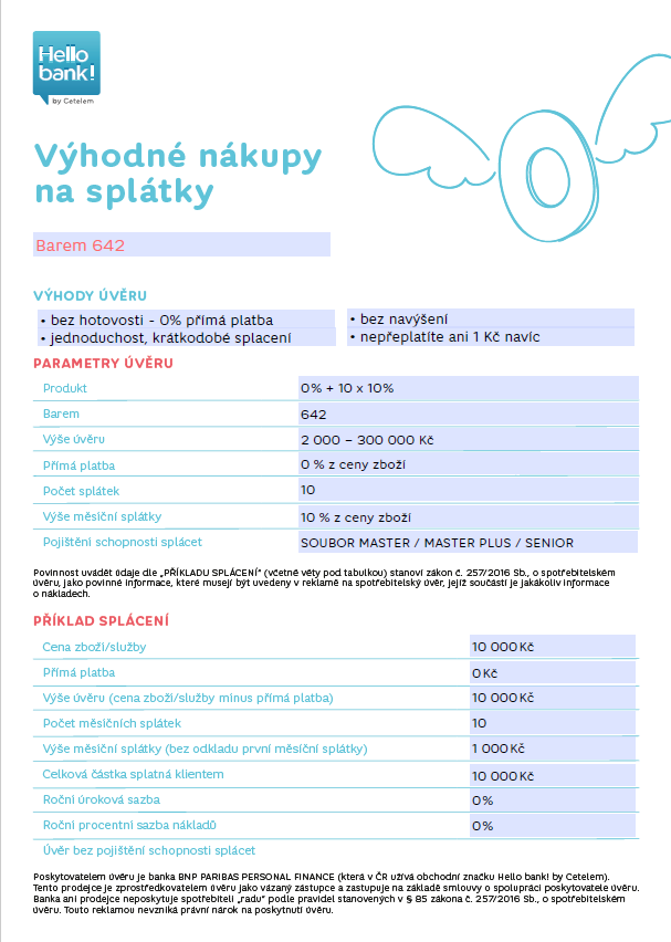 Nákup na splátky Hello Bank! bez navýšení