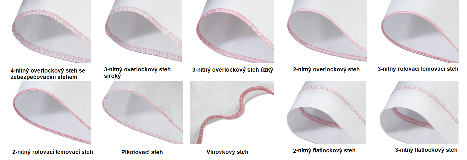 Prehľad stehov šitých na overlocku Janome AT2000D