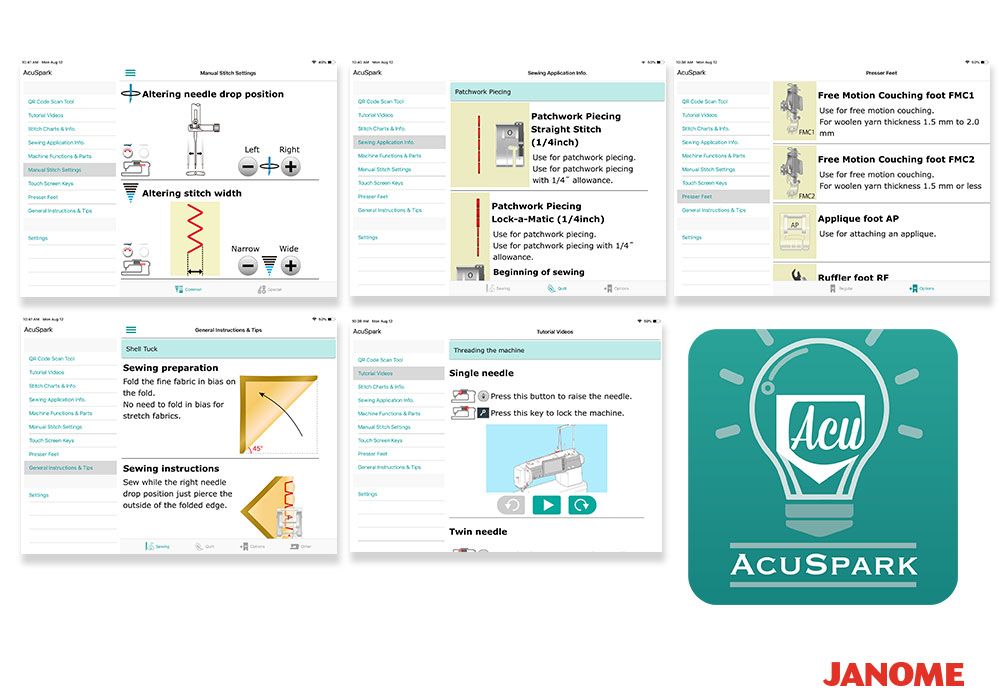 Šijací a quiltovací stroj Janome Continental M7 Professional aplikácie AcuSpark