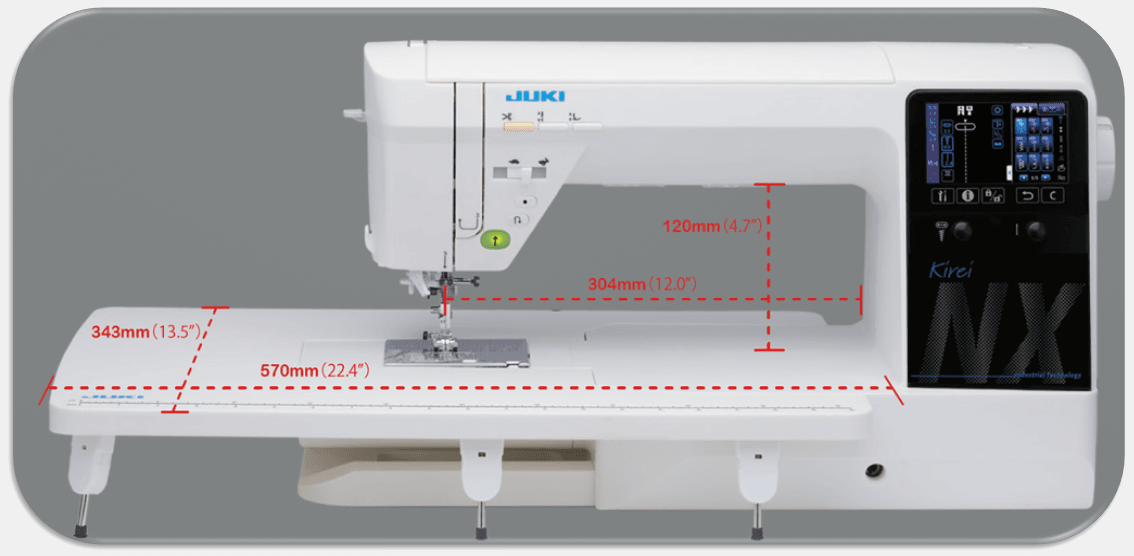 Šijací stroj Juki HZL - NX 7 Kirei rozmery stroja