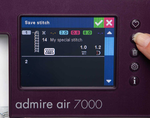 Pamäť stroja na uloženie nastavenia stehu Pfaff Admire Air 7000