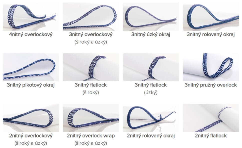 Prehľad stehov šitých na overlocku Husqvarna Amber Air S400