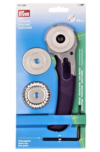 fialové řezací kolečko pro řezání látky a 3 náhradní čepele Prym