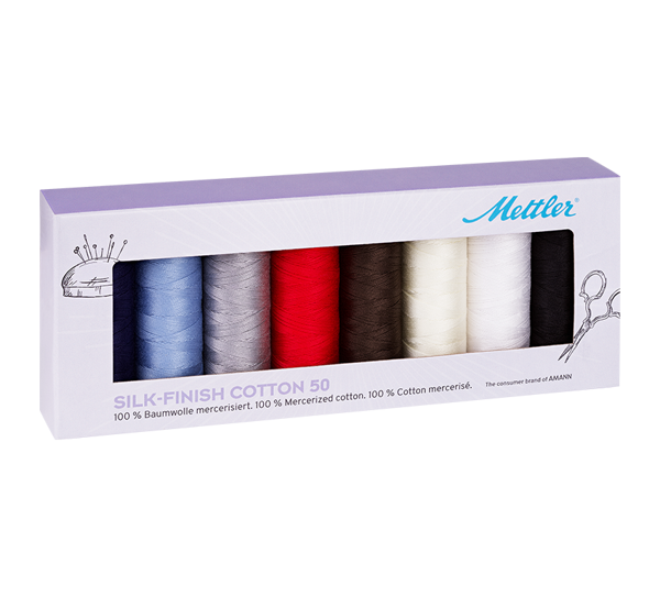 sada barevných bavlněných nití silk finish cotton mettler