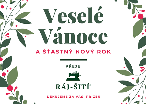 Přání veselé Vánoce, logo Ráj šití
