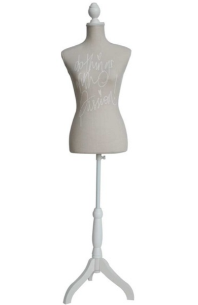 dekorativní krejčovská panna s režným potahem a bílou stojnou nohou Clarie passion