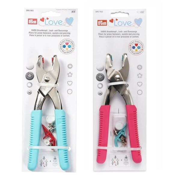 růžové a modré kleště pro nýtování knoflíků Prym Love