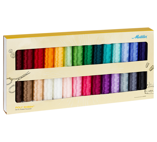velká sada zářivých barevných vyšívacích nití poly sheen mettler