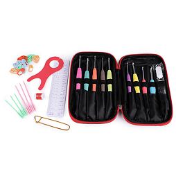 Súprava háčikov so silikónovou rukoväťou a pomôcok na háčkovanie v puzdre