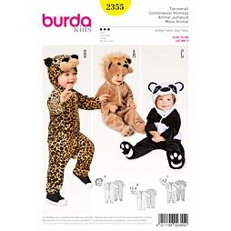 Strih Burda žltý 2355 - detský kostým lev, gepard, panda