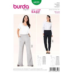 Strih Burda zelený 6859 - dámske nohavice s gumou v páse pre plnoštíhle