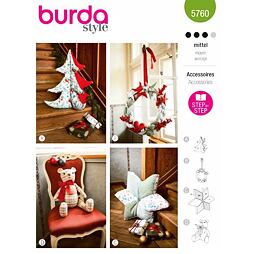 Strih Burda zelený 5760 - vianočné dekorácie, veniec, medvedík