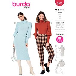 Strih Burda červený 5972 - svetrové šaty s rolákom, rolák