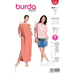 Střih Burda červený 5894 - volné šaty, kaftan, tunika