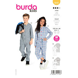 Strih Burda žltý 9245 - overal pre dievčatá a chlapcov