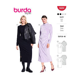 Střih Burda červený 5684 - úzké rolákové šaty, midi šaty s řasením