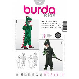 Strih Burda šedý 2503 - detský kostým drak, dinosaurus