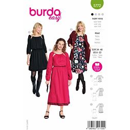 Strih Burda zelený 5772 - šaty s prestrihmi v dekolte, party šaty, koktailové šaty