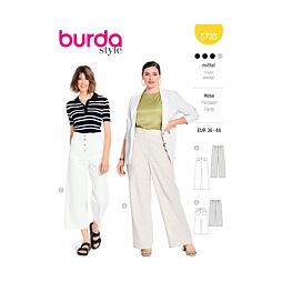 Strih Burda žltý 5735 - nohavice s rovnými nohavicami, ľanové a riflové nohavice, mom jeans