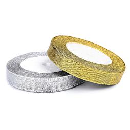 Brokátová stuha s lurexom (22,5 m) - zlatá, strieborná