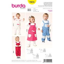 Strih Burda žltý 9424 - detské laclové nohavice, lacláče, laclové šaty