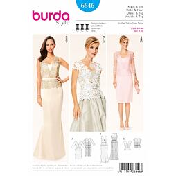 Strih Burda modrý 6646 - dámske korzetové plesové šaty, krajkový top, koktailové šaty