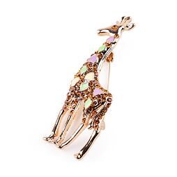 Brošňa žirafa s farebnými kamienkami