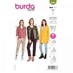 Strih Burda zelený 6088 - mikina na zips s kapucňou, sako na zips, dlhá bunda s kapucňou, pláštenka