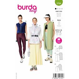 Strih Burda zelený 5764 - dámska prešívaná, plyšová vesta s golierom