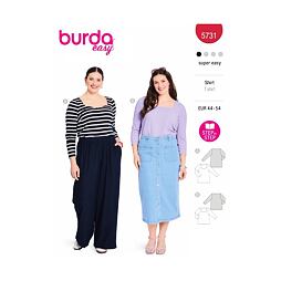 Strih Burda červený 5731 - tričko so srdiečkovým a hranatým výstrihom pre plnoštíhle