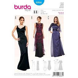 Strih Burda zlty 6866 - dámske dlhé plesové šaty