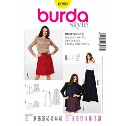 Strih Burda žltý 6980 - zavinovacia nohavicová sukňa, culottes