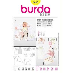 Strih Burda žltý 9635 - spací vak, deka, dojčiace vankúš, podbradníky, maňuška