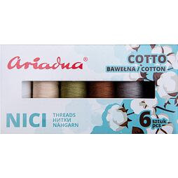 Súprava bavlnených šijacích nití Ariadna Talia (6x170m) - Cotto Earth