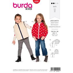 Strih Burda červený 9290 - detská bunda na zips, vesta