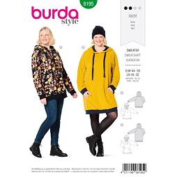 Strih Burda zelený 6195 - mikina s kapucňou, mikinové šaty pre plnoštíhle