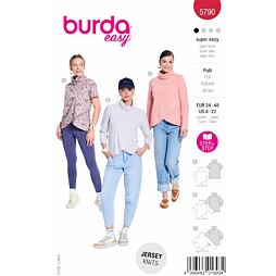 Strih Burda červený 5790 - zavinovací rolák, mikina s rolákom