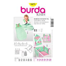 Strih Burda žltý 9479 - výbava do postieľky pre bábätko