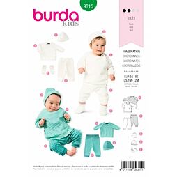 Strih Burda zelený 9315 - detská mikina, tepláky, čiapočka, capáčky