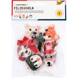 Bambulky - filcové zvieratká z merino vlny - zimný set (5 ks)