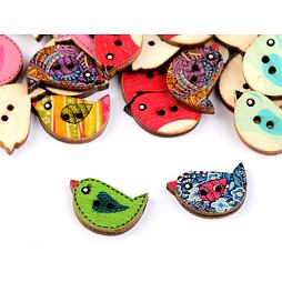 Drevený dekoračný gombík vtáčik (10ks)